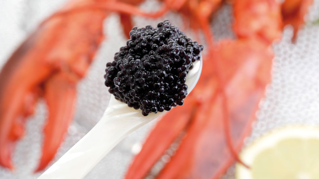 Kaviar auf einem Perlmuttlöffel